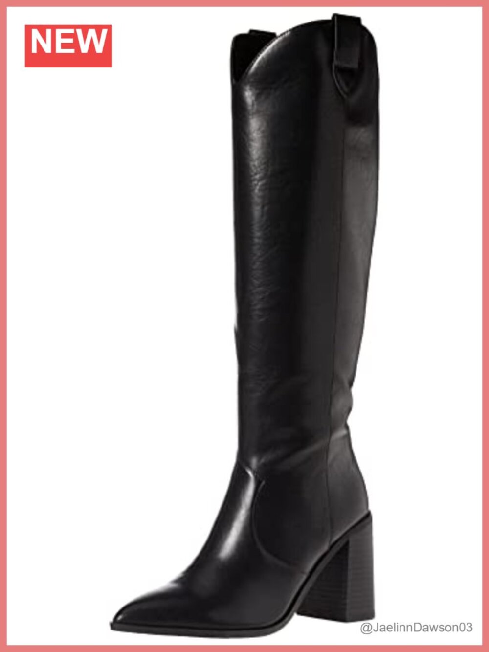 Women's Knee-High Western Boot with Block Heel, Smooth Faux Leather, Pull-On